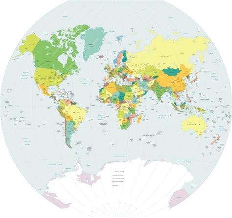 Premium Vector | Detailed political world map van der grinten projection