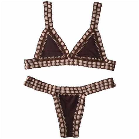 Biquini Croche Marrom Nude Gringas Artesanal Tendência Moda Praia 2024 2025 Top M Calcinha G