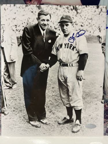 Yogi Berra Signed B W 8x10 Photo W Babe Ruth New York Yankees Steiner