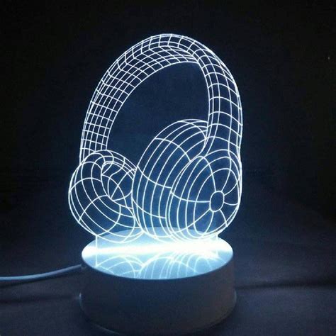 Headphones 3d Illusion Acrylic Led Lamp This Cnc Files Dxf Etsy 3d