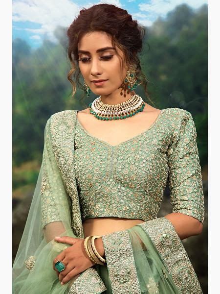 Womens Pastel Green Art Silk Lehenga Myracouture Green Lehenga