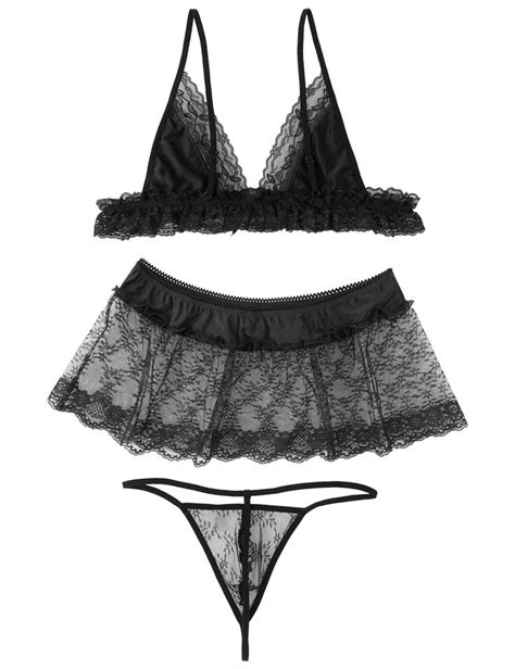 Men S Sissy Lace Bra Top Mini Skirt Thong Lingerie Set Crossdressing