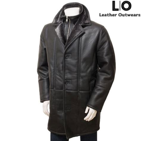 Black Sheepskin Shearling Coat For Mens Leather Outwears