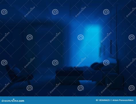 Modern Bedroom Interior with Blue Walls. Stock Illustration ...