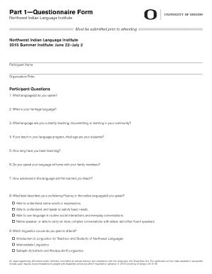 Fillable Online Pages Uoregon Part Bquestionnaireb Form University