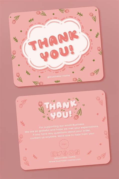 Canva Editable Thank You Card Pink Thank You Card Cute Thank You Card