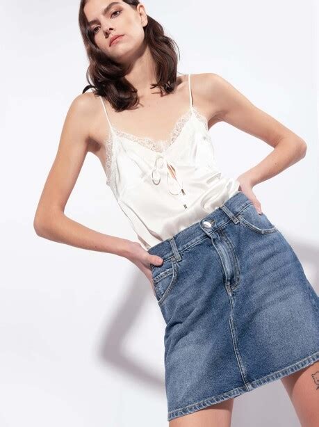 Noleggio Top Lingerie Con Pizzo In Seta Bianco The Paac