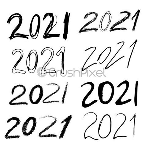 2022 2021 Números Hechos Con Vector Doodle Pincel Mano Vector De