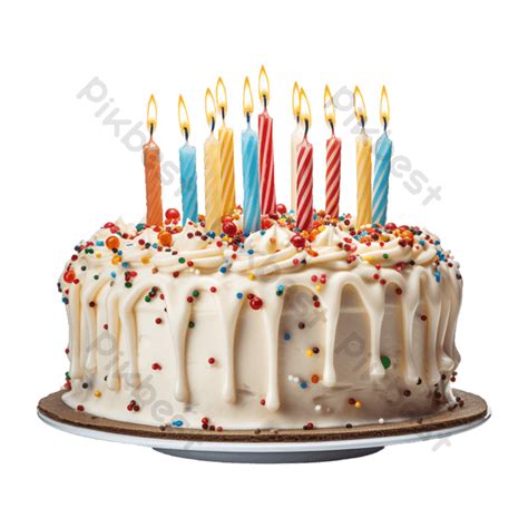 Birthday Cake With Lit Candles On White Background PNG Images PSD