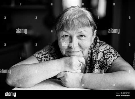 Mature Lady Outdoors Laughing Black And White Stock Photos Images Alamy