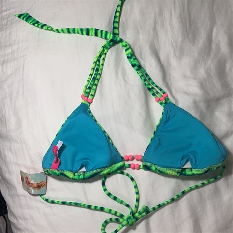 Victoria S Secret Swim Victorias Secret Beach Sexy Halter Bikini Top Striped Neon