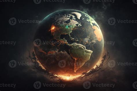 photo manipulation 3D planet earth gets hit causing an explosion AI generate 21866697 Stock ...