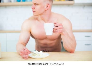 Muscular Man Naked Torso Kitchen Milk Stock Photo 1139815916 Shutterstock