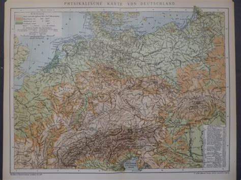 CARTE CARTE PHYSIQUE De L Allemagne Brockhaus Vers 1898 EUR 9 90