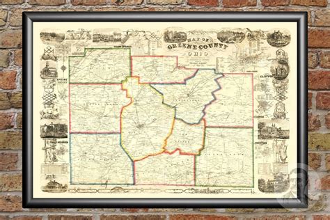 Greene County Ohio Map 1855 Old Map of Greene County Ohio - Etsy | Old ...