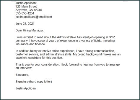 》Free Printable Administrative Assistant Cover Letter Template