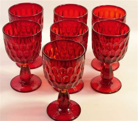 Fenton Glass Red Ruby Thumbprint Water Goblets Excellent 7 Stems Cristales Rojo Tinte