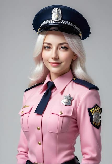 Portrait Of A Beautiful Blonde Police Woman In A Pink Uniform Premium AI Generated Image