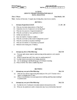 2022-23 Solution - Aktu question paper - Solution of Data Analytics(KIT ...