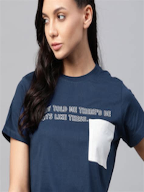 Buy Roadster Women Navy Blue Typography Printed T Shirt Tshirts For