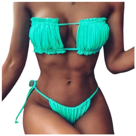 STRÓJ KĄPIELOWY MIĘTOWY OPASKA NA PLAŻĘ DO OPALANIA BASEN BANDEOU BIKINI L Sapphire Moda