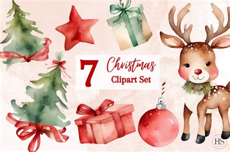 Watercolor Christmas Reindeer Clipart Graphic By Heyv Studio