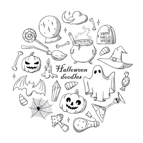 Set Of Hand Drawn Halloween Doodles Isolated On White Background Good