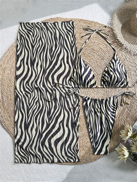 Conjunto de Maiô Bikini Halter Plus Size Sexy Saia Estampada de