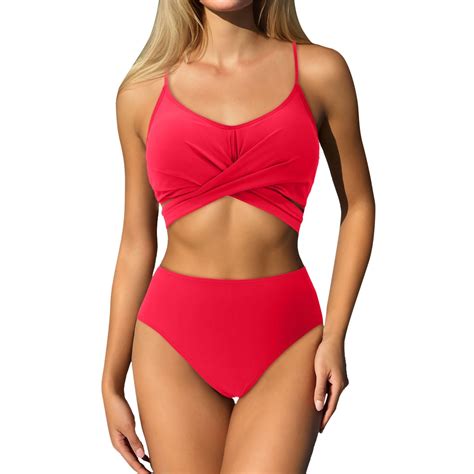 Anineo Women Swimwear Bikini Sets Pcs Swimsuit High Waist Ruched Summer Bathing Suit Cute