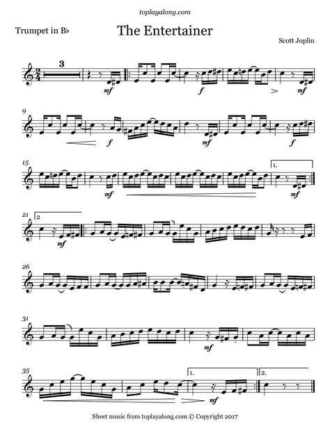 The Entertainer by Scott Joplin. Sheet music for Trumpet, page 1 ...