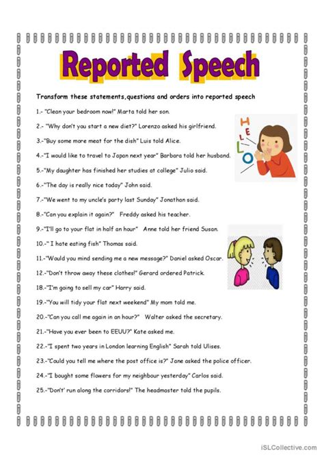 Reported Speech Esl Efl Activities Worksheets Games Parts Of Speech Hot Sex Picture