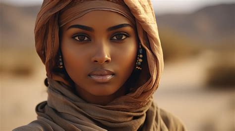 Premium Photo Somali Woman In Desert Woman Wearing A Brown Scarf