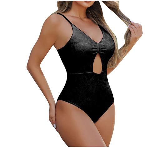 Efsteb Women S Bikini Swimsuits High Waist V Neck Strap Hollow Bathing Suit Slim Swimwear Black