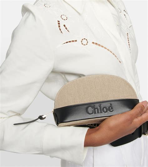 Chloe - Sense Small linen and leather clutch Chloe