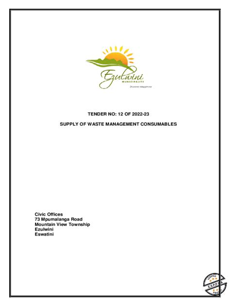 Fillable Online Tender Notice Intention To Award Fax Email Print