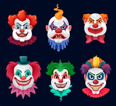 Horror Clown And Scary Circus Monster Faces 23487034 Vector Art At Vecteezy