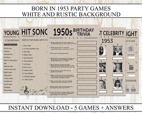 70th Birthday Party Games Printable Born In 1953 1950s Game Etsy