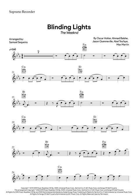 Blinding Lights Arr Samuel Sequeira By The Weeknd Sheet Music For