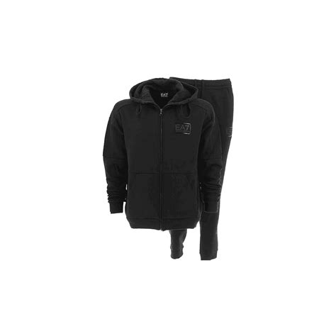 Emporio Armani Ea7 Cotton Zip Up Hooded Rubberised Logo Black Tracksuit Clothing From N22