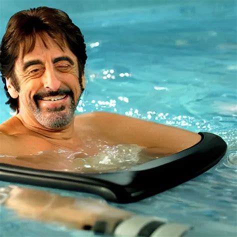 Al Pacino Scarface Hot Tub Scene Except He Is Smiling Stable Diffusion