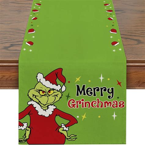 Christmas Clearance The Grinch Linen Green Christmas Table Runner Merry