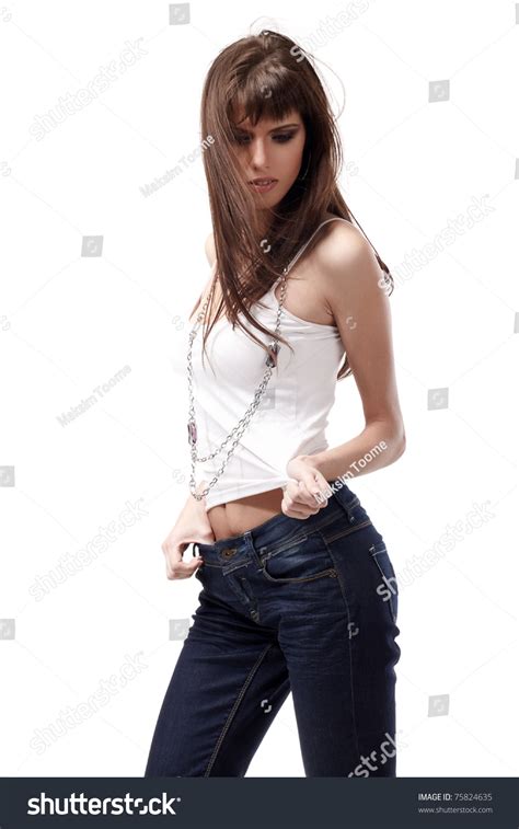 Sexy Brunette Woman Jeans Shirt Wearing Stock Photo Shutterstock