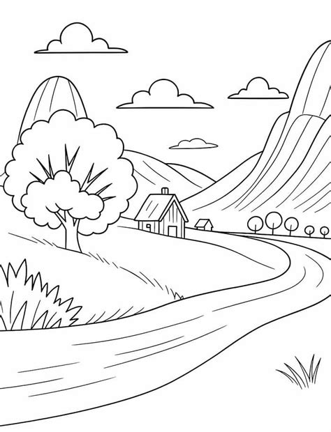 Desenho Para Imprimir Paisagem - Desenhos de Paisagem Natural Simples para Colorir e Imprimir - Colorir.Info