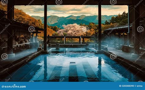 AI Generated Onsen Traditional Japanese Hot Prings And Culture Outdoor Landscape Calm Stock