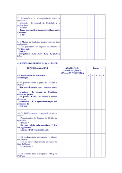 71082940 Check List Para Auditoria Interna Da Iso 9001 2000 Iso 9000
