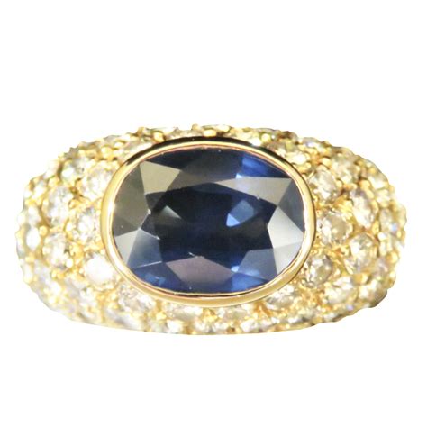 Bague En Or Jaune 18k Vendue Avec Saphir De Ceylan Et Diamants