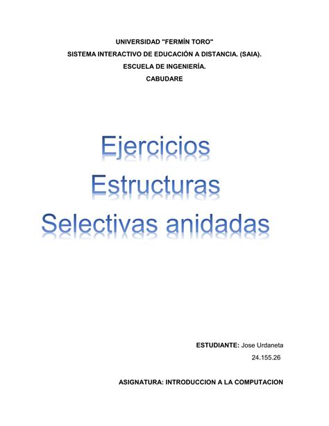 Ejercicios Estructuras Selectivas Anidadas Pdf