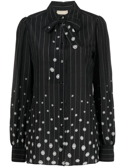 Elie Saab Monogram Print Silk Pussy Bow Shirt Farfetch