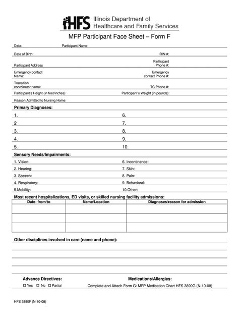 Fillable Online Mfpweb Nursing Uic MFP Participant Face Sheet Form F