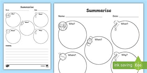 Reading Summary Template Teaching Resources Teacher Made